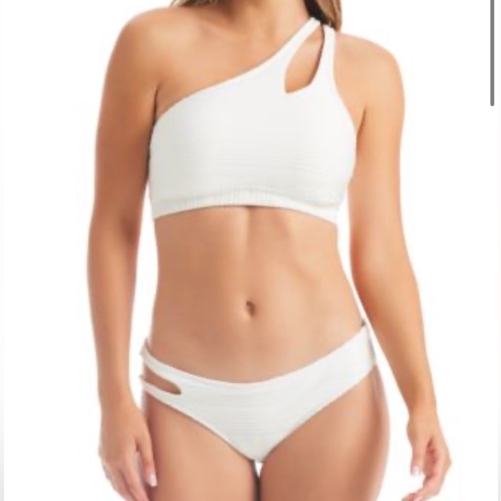 JESSICA SIMPSON Womens One Shoulder Slash Bikini Top Cut Out Bottoms Sz Med